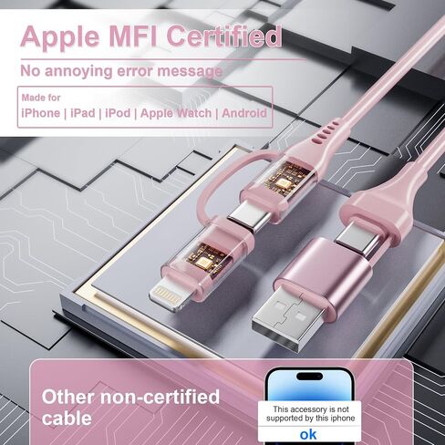 4 in 1 USB to USB C and Lightning Cable 60W - Coiled Cable for Apple CarPlay and Android Auto Car iPhone Charger Cord Fast Charging & Data Sync, iPhone and USB C Cable for iPad/Phone/Laptop, 3Ft in Saudi Arabia