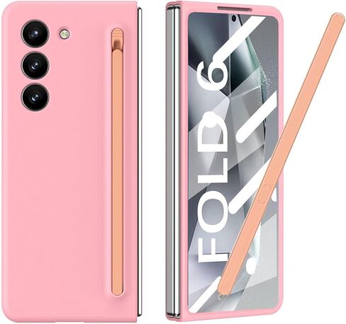 Slim S Pen Phone Case Compatible for Samsung Galaxy Z Fold 6 Phone with Built-in New Compact S Pen, Holder and Storage Slot for Pen,with 3Pcs Pen Tips (Pink) in Saudi Arabia