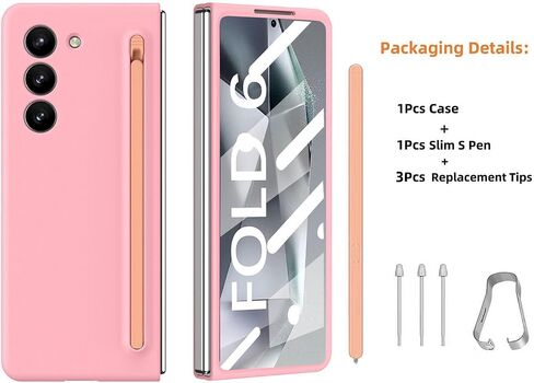 Slim S Pen Phone Case Compatible for Samsung Galaxy Z Fold 6 Phone with Built-in New Compact S Pen, Holder and Storage Slot for Pen,with 3Pcs Pen Tips (Pink) in Saudi Arabia