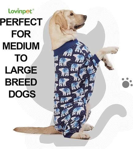 LovinPet Big Dog Pajamas, Post Surgery Onesie UV Protection, Blue Triangle Print, Lightweight Stretchy Big Dogs Pullover Shirt, Full Coverage Large Breed Dog Jammies, Pet PJ's/XL in Kuwait