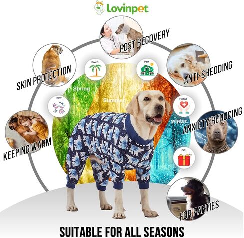 LovinPet Big Dog Pajamas, Post Surgery Onesie UV Protection, Blue Triangle Print, Lightweight Stretchy Big Dogs Pullover Shirt, Full Coverage Large Breed Dog Jammies, Pet PJ's/XL in Kuwait