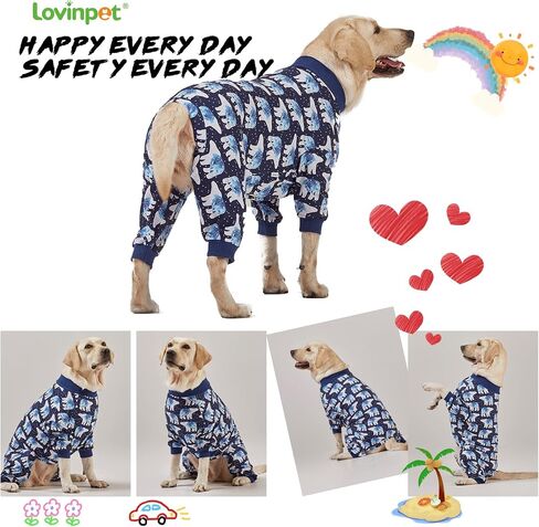 LovinPet Big Dog Pajamas, Post Surgery Onesie UV Protection, Blue Triangle Print, Lightweight Stretchy Big Dogs Pullover Shirt, Full Coverage Large Breed Dog Jammies, Pet PJ's/XL in Kuwait