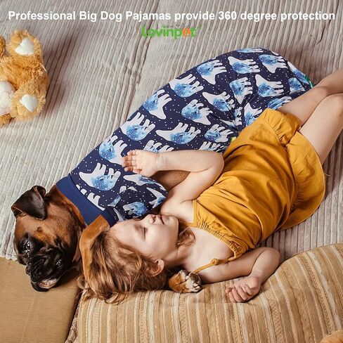 LovinPet Big Dog Pajamas, Post Surgery Onesie UV Protection, Blue Triangle Print, Lightweight Stretchy Big Dogs Pullover Shirt, Full Coverage Large Breed Dog Jammies, Pet PJ's/XL in Kuwait