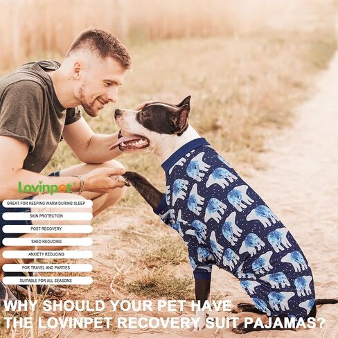 LovinPet Big Dog Pajamas, Post Surgery Onesie UV Protection, Blue Triangle Print, Lightweight Stretchy Big Dogs Pullover Shirt, Full Coverage Large Breed Dog Jammies, Pet PJ's/XL in Kuwait