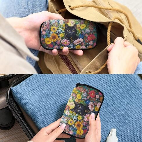 Xoenoiee Black Cat and Vibrant Flower Print USB Flash Drive Bag Thumb Drive Case Lightweight USB Storage Bag with 10 Slots Compact Flash Drive Organizer Easy to Carry in Saudi Arabia
