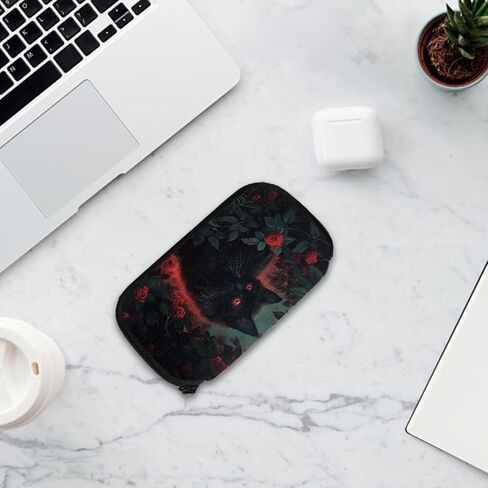 Xoenoiee Black Cat and Vibrant Flower Print USB Flash Drive Bag Thumb Drive Case Lightweight USB Storage Bag with 10 Slots Compact Flash Drive Organizer Easy to Carry in Saudi Arabia