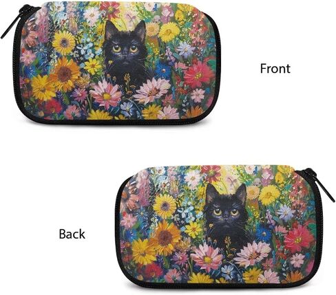 Xoenoiee Black Cat and Vibrant Flower Print USB Flash Drive Bag Thumb Drive Case Lightweight USB Storage Bag with 10 Slots Compact Flash Drive Organizer Easy to Carry in Saudi Arabia