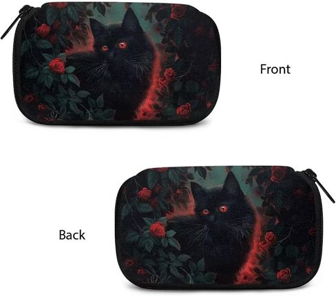 Xoenoiee Black Cat and Vibrant Flower Print USB Flash Drive Bag Thumb Drive Case Lightweight USB Storage Bag with 10 Slots Compact Flash Drive Organizer Easy to Carry in Saudi Arabia