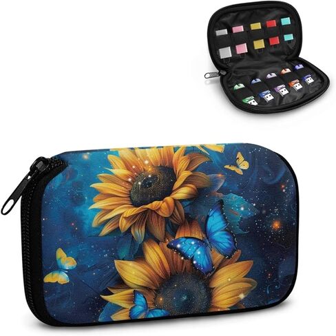 Xoenoiee Black Cat and Vibrant Flower Print USB Flash Drive Bag Thumb Drive Case Lightweight USB Storage Bag with 10 Slots Compact Flash Drive Organizer Easy to Carry in Saudi Arabia