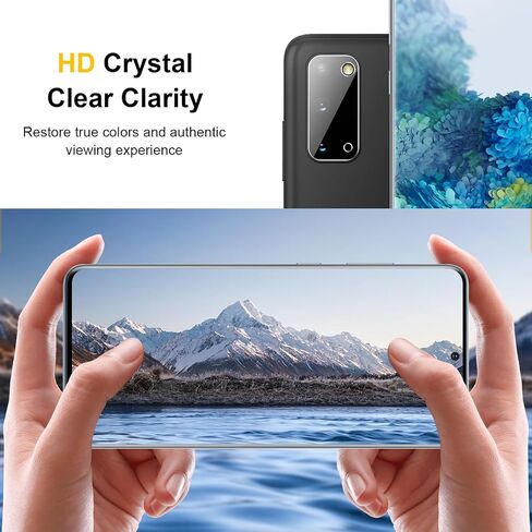 [2+2] عبوتان لهاتف Samsung Galaxy S20 Plus واقي شاشة من الزجاج المقوى + عبوتان من واقي عدسة الكاميرا، يدعم فتح بصمة الإصبع، صلابة 9H، منحني ثلاثي الأبعاد، مقاوم للخدش in Saudi Arabia