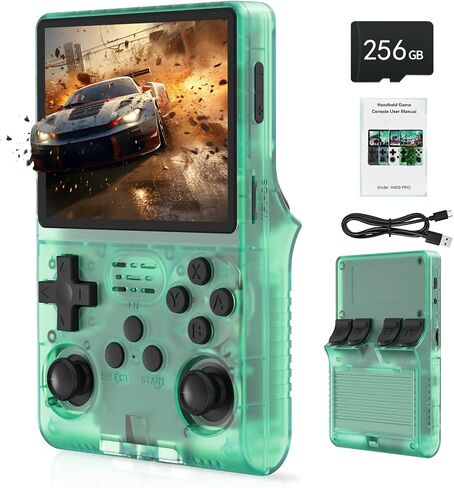 FHYRGF[30000 in 1 R40S PRO Handheld Game Console 3.5 inch IPS Screen Mini Retro Console 3800mAh Portable Pocket Arcade 12+ Mainstream Emulator 256G TF Card Transparent.(Blue) in Saudi Arabia