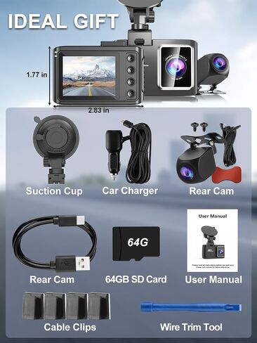 Dash Cam Front and Rear, 4K 30fps FHD Dash Camera for Cars Built-in 5GHz WiFi, with 64GB SD Card, 2’’ IPS Screen, Night Vision, 170° Wide Angle, Loop Recording, G-Sensor, 24H Parking Monitor in Saudi Arabia