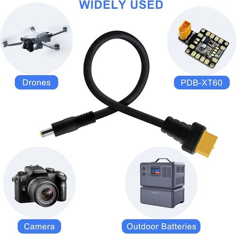 كابل محول XT60 إلى DC XT60 أنثى إلى DC 5.5 مم × 2.1 مم كابل طاقة ذكر لطاقة شاشة Fatshark Skyzone FPV، لحام TS100، بطارية شمسية (XT60 أنثى إلى ذكر DC 5.5x2.1 مم، 1FT) in Kuwait