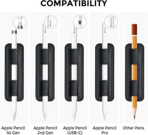 AhaStyle Removable iPencil Holder for Apple Pencil Pro, Apple Pencil (USB-C), Apple Pencil 1st / 2nd Generation with Elastic Strong Adhesive Leather Holder Sticker for iPad Pen and Stylus Pens (Black) in Kuwait