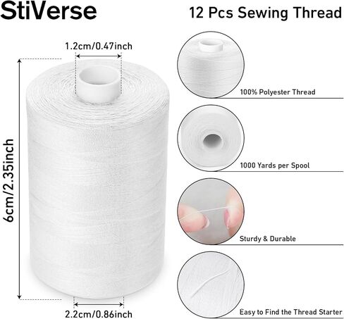 Thread for Sewing, 12 Black Sewing Thread Polyester Thread 1000 Yard Per Spool All Purpose Sewing Thread Assortment Black Thread for Hand Sewing/Hand Quilting/Sewing Machines in Kuwait
