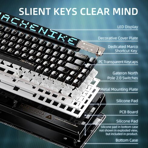 KT68 Pro Wireless Compact Mechanical Gaming Keyboard, Customizable LED Screen, 3-Modes 68 Keys Hot Swappable Gateron Yellow Switch, Anti-Ghosting, Transparent Keycaps, Win/Mac, Black in Saudi Arabia