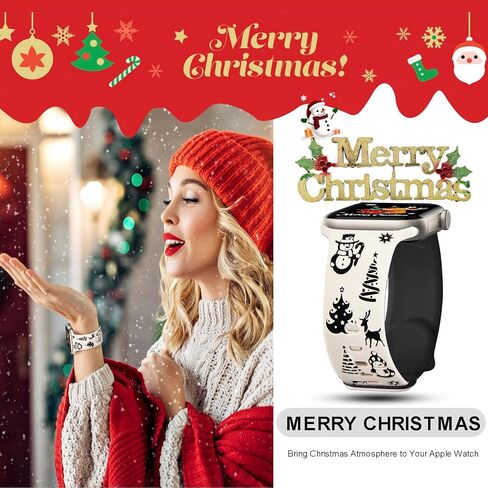 Blingbrione عيد الميلاد منقوش الفرقة متوافقة أبل ووتش الشتاء النساء، نغمتين سانتا ثلج عيد الميلاد عطلة الرنة الأخضر الأحمر حزام الشتاء لسلسلة ساعة فون 10 9 8 7 SE 6 5 4 3 2 1 فتاة in Kuwait