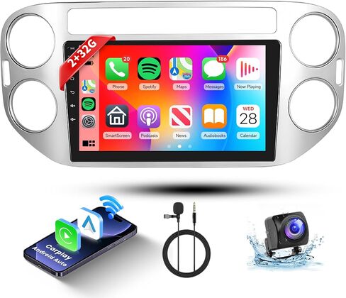 Hodozzy Android Car Radio for Volkswagen Tiguan 2010-2015 Wireless Carplay Android Auto Mirror Link، 9 بوصة تعمل باللمس GPS Navigation Bluetooth WiFi FM RDS HiFi كاميرا احتياطية 2 Din in Saudi Arabia