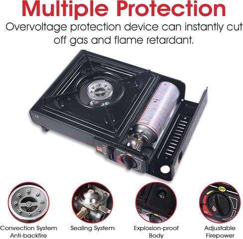 Portable Camping Stove - Gas Powered Single Burner Butane Grill with Electronic Igniting Device - Hiking and Emergency Butane Tank Perfect for Camping Stove in Saudi Arabia