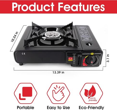 Portable Camping Stove - Gas Powered Single Burner Butane Grill with Electronic Igniting Device - Hiking and Emergency Butane Tank Perfect for Camping Stove in Saudi Arabia