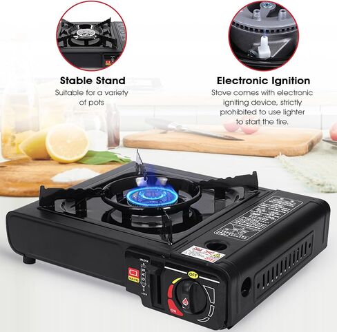 Portable Camping Stove - Gas Powered Single Burner Butane Grill with Electronic Igniting Device - Hiking and Emergency Butane Tank Perfect for Camping Stove in Saudi Arabia