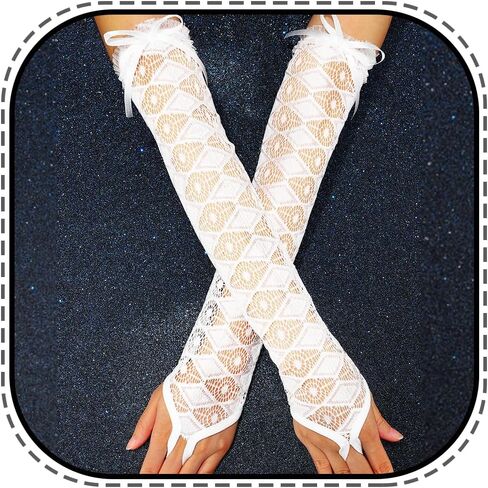 Black Long Gloves Lace Fingerless Gloves Mesh Opera Tea Party Gloves Rave Accessories for Women and Girls in Kuwait