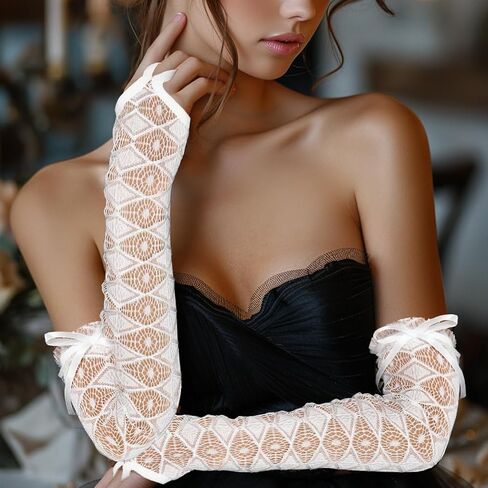 Black Long Gloves Lace Fingerless Gloves Mesh Opera Tea Party Gloves Rave Accessories for Women and Girls in Kuwait