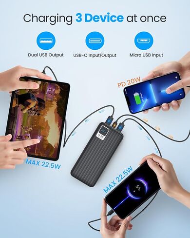 شاحن محمول باور بانك 50000 مللي أمبير - شاحن PD 22.5 وات USB C، حزمة بطارية شحن سريع QC 4.0 مع شاشة LED 3 مخارج لهواتف iPhone وSamsung وiPad وغيرها in Saudi Arabia