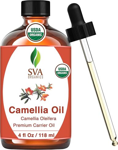 SVA ORGANICS Camellia Oil Organic USDA 4 Oz Pure Natural Cold Pressed Carrier Oil for Skin Care, Hair, Face Cleanser, Shampoo in Saudi Arabia