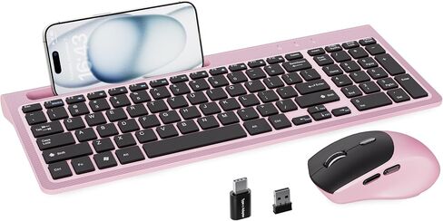 Wireless Keyboard and Mouse, Ergonomic Keyboard Mouse with Phone Holder, 2.4GHz Cordless Keyboard Mouse for Mac, Windows, PC, Laptop （Black） in Saudi Arabia