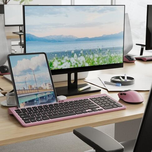 Wireless Keyboard and Mouse, Ergonomic Keyboard Mouse with Phone Holder, 2.4GHz Cordless Keyboard Mouse for Mac, Windows, PC, Laptop （Black） in Saudi Arabia