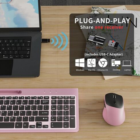 Wireless Keyboard and Mouse, Ergonomic Keyboard Mouse with Phone Holder, 2.4GHz Cordless Keyboard Mouse for Mac, Windows, PC, Laptop （Black） in Saudi Arabia