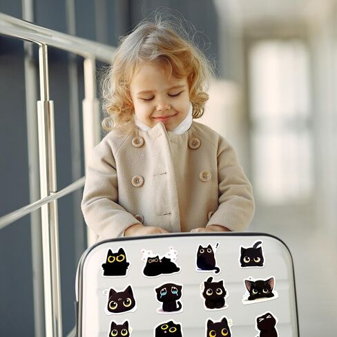 51 Pcs Cute Black Cat Water Bottle Stickers for Kids, Funny Cartoon Black Cat Lost Cause Laptop Decals, Waterproof Vinyl Animal Skateboard Scrapbook Luggage Phone Case Mirror Decorative Stickers in Saudi Arabia