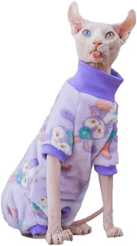 سترة Sphynx Cat ذات 4 أرجل دافئة بياقة مدورة، ملابس سميكة ناعمة من الصوف على الوجهين للقطط، ملابس شتوية للقطط والكلاب الصغيرة، Pjs للقطط والجرو (أرجواني (4 أرجل)، L (5-6.5 رطل)) in Saudi Arabia