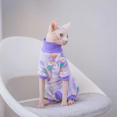 سترة Sphynx Cat ذات 4 أرجل دافئة بياقة مدورة، ملابس سميكة ناعمة من الصوف على الوجهين للقطط، ملابس شتوية للقطط والكلاب الصغيرة، Pjs للقطط والجرو (أرجواني (4 أرجل)، L (5-6.5 رطل)) in Saudi Arabia