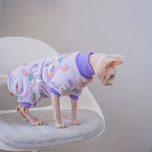 سترة Sphynx Cat ذات 4 أرجل دافئة بياقة مدورة، ملابس سميكة ناعمة من الصوف على الوجهين للقطط، ملابس شتوية للقطط والكلاب الصغيرة، Pjs للقطط والجرو (أرجواني (4 أرجل)، L (5-6.5 رطل)) in Saudi Arabia