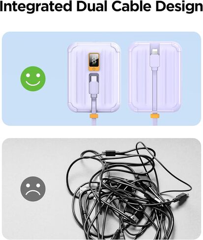 بنك طاقة محمول بقدرة 10000 مللي أمبير في الساعة - شاحن سريع مع كابلات USB مدمجة، حزمة بطارية USB C لشحن عالي السرعة 30 وات، بنك طاقة صغير بشاشة LED لهاتف iPhone 16/15/14/13/12 Pro/Pro Max/Plus (أرجواني) in Saudi Arabia