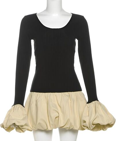 Women's 2024 Fall Dress Sexy Crew Neck Puffy Long Sleeve Bubble Party Club Bodycon Mini Dresses in Kuwait