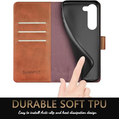 SUANPOT for Samsung Galaxy S23 +/ Plus Wallet case with RFID Blocking Credit Card Holder,Flip Book PU Leather Protective Cover Women Men for Samsung S23Plus Phone case Light Brown in Kuwait
