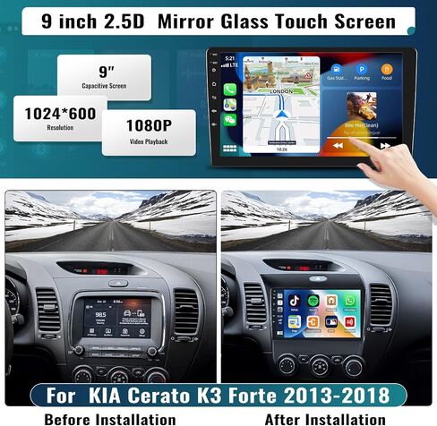 UNITOPSCI 2G+64G Android 13 Car Stereo Radio for KIA Cerato K3 Forte 2013-2018 Wireless Apple CarPlay Android Auto, 9 Inch Touchscreen HiFi Bluetooth GPS Navigation FM/RDS WiFi SWC Backup Camera Mic in Saudi Arabia