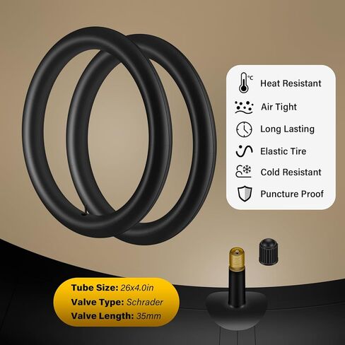Inner Tube: 26x1.95 Inch 2-Pack Electric Bike Tubes AV 35mm Schrader Valve, Premium Butyl Rubber Puncture Resistant Replacement Tubes with 2 Tire Levers in Kuwait
