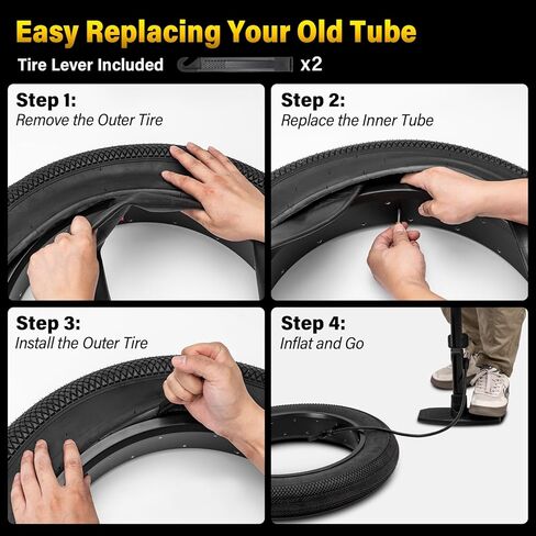 Inner Tube: 26x1.95 Inch 2-Pack Electric Bike Tubes AV 35mm Schrader Valve, Premium Butyl Rubber Puncture Resistant Replacement Tubes with 2 Tire Levers in Kuwait