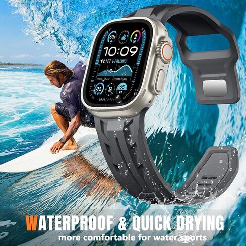 حزام Hamile الرياضي متوافق مع Apple Watch Ultra 2 /Ultra Bands، يناسب أحزمة ساعة Apple للرجال 49 مم 46 مم 45 مم 44 مم 42 مم، أشرطة مقاومة للماء من السيليكون الناعم لسلسلة iWatch 10 9 8 7 6 5 4 3 2 1 SE in Kuwait