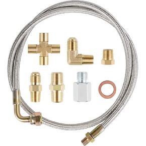 YESHMA Turbo Oil Feed Line Kit Compatible with T3 T4 T04E T60 T61 T60-1 T66 T67 T70 GT35 GT45 Turbocharger 41" Braided Stainless Steel with 4AN & 1/8 NPT Fitting