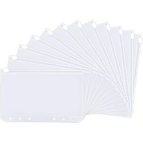 SKYDUE 12PCS Binder Pockets，A6 Size 6 Holes Zipper Cash Envelopes for A6 6-Ring Notebook Binder for School Home Office
