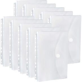 10 Pack Expandable Poly Binder Pocket, 3/4-inch Gusset, Letter Size, 11 Holes Punched, Index Dividers Pocket Folders Plastic Envelopes Clear Document Folders for Ring Binder