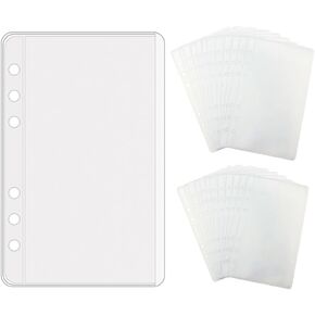 24pcs A6 Binder Pockets Zipless Cash Envelopes Frost PVC Sheet Protectors 6 Holes for 6-Ring A6 Binder Accessories Photos Cards Bills Organizer (A6 24pcs)