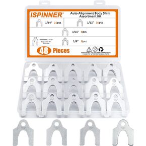 ISPINNER 48pcs Auto Alignment Body Shim Assortment Kit, 1/64" 1/32" 1/16" 1/8" Universal Shims for Adjusting Body Parts or Camber Alignment