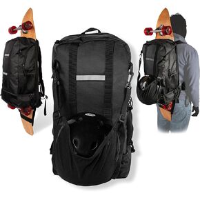 Skateboard Backpack for Any Size Longboard or Skate Board – Large Waterproof Travel Electric Skateboard Backpack With Compartments for a Laptop, Helmet, Phone, Water Bottle & Loads More