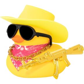 wonuu Rubber Duck Car Ornaments Duck Car Dashboard Decorations for Cool Car Accessories with Cowboy Hat Necklace and Sunglasses, A_Black Cowboy hat